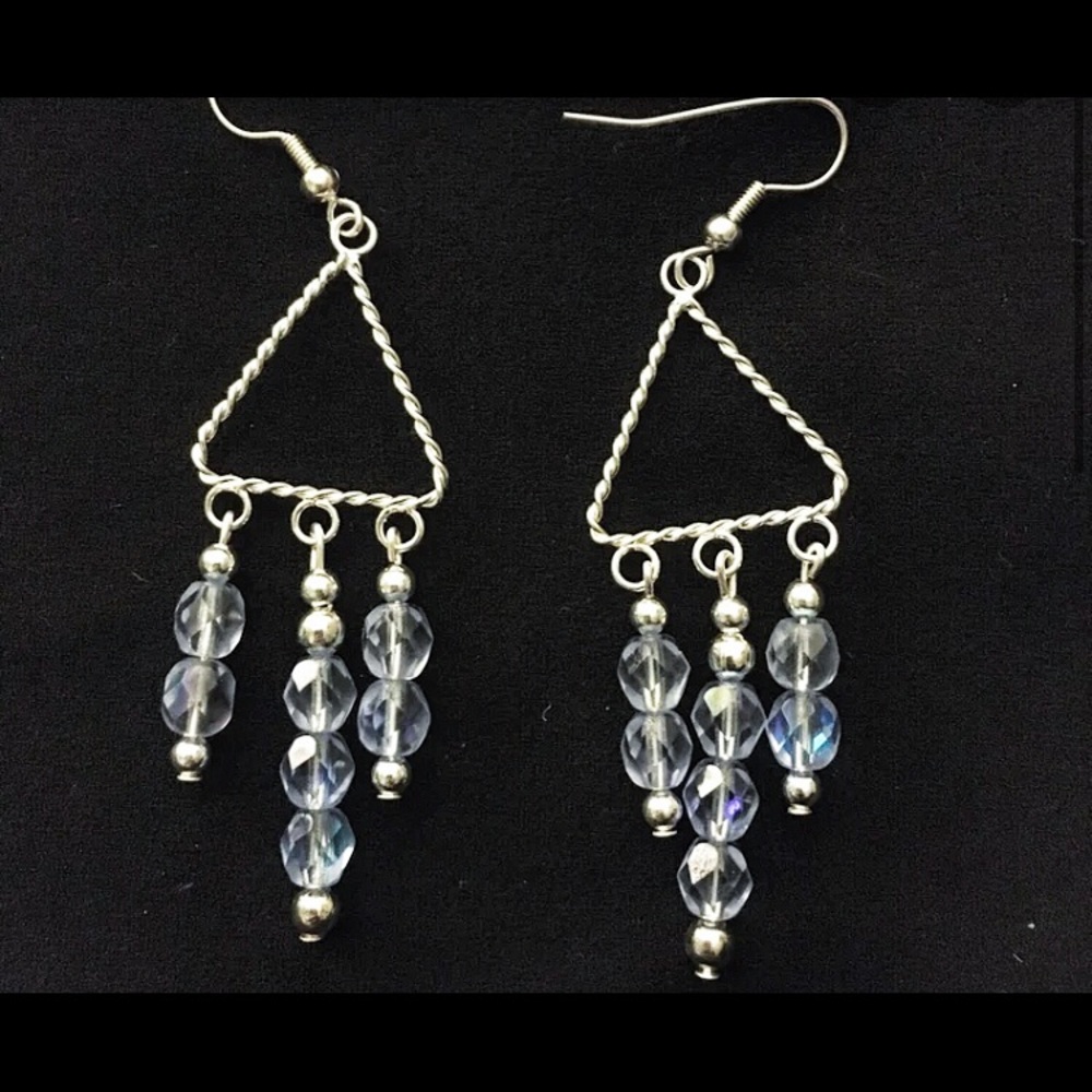 handmade ice blue triangle dangle earrings